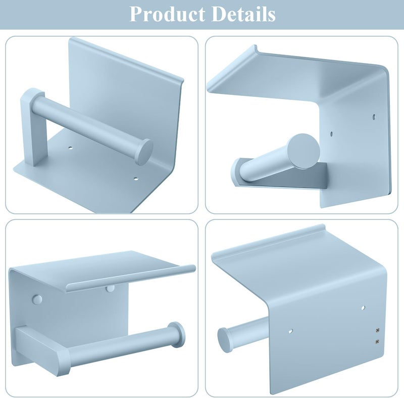 Tindbea Toilet Paper Holder with Phone Shelf, Adhesive or Screw Wall Mount Toilet Tissue Roll Holder, Rustproof & Multifunctional Stainless Steel Bathroom Storage Dispenser (Sky Blue) - Image 5